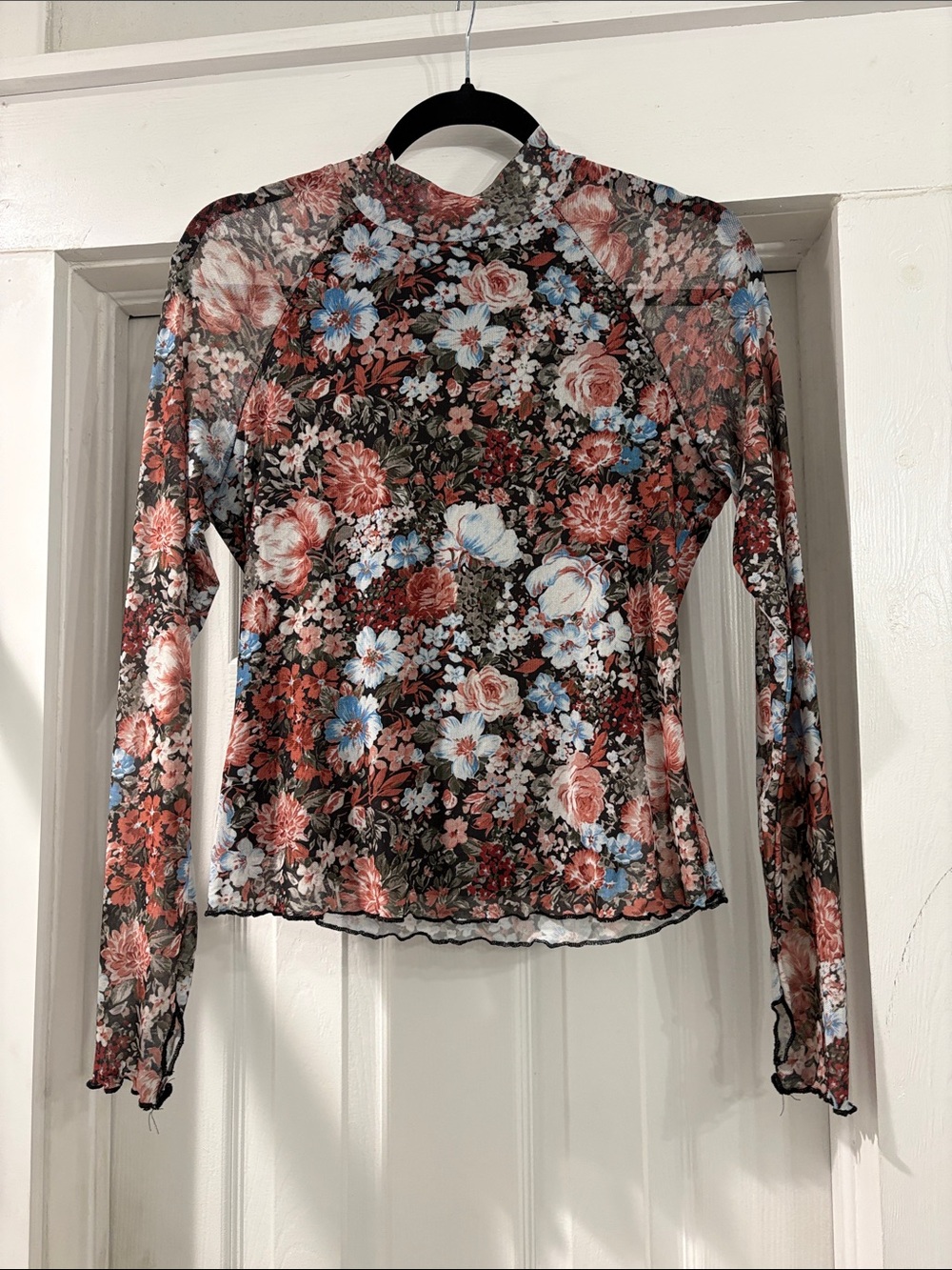 Floral Mesh Long Sleeve Top - Black Multi